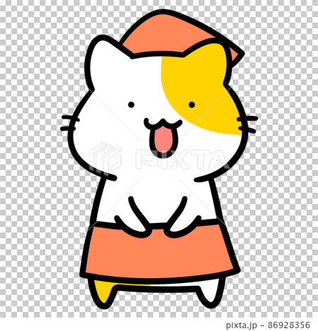 スーパーの店員なかわいいねこのキャラクターの手書き風イラストのイラスト素材