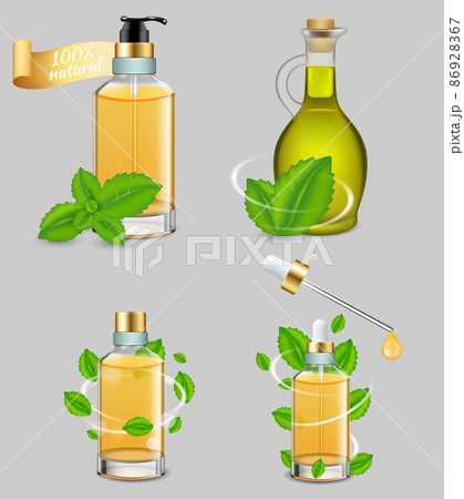 Peppermint essential oil set, vector realistic illustration 86928367
