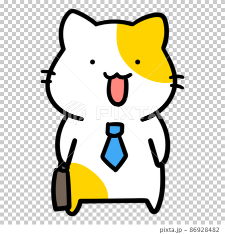 サラリーマンなかわいいねこのキャラクターの手書き風イラストの