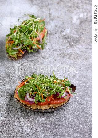 Vegetarian toast with microgreen Vegetarian toast with microgreen 86928555