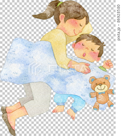 Illustration of a parent and child taking a nap together Illustration of a parent and child taking a nap together 86928580
