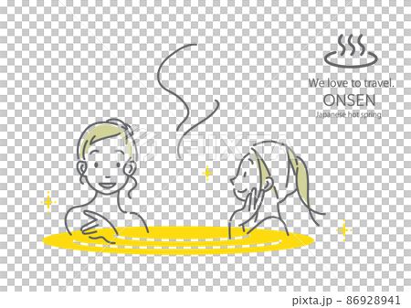 兩位年輕女性在溫泉中放鬆 簡單時尚的線條藝術插圖 86928941