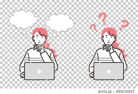 人物 パソコンをしながら考える女性 人物 パソコンをしながら考える女性 86928985