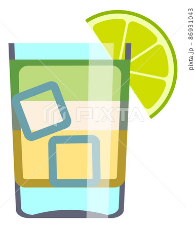 Summer cocktail icon. Fresh citrus slice on cold drink glass 86931043