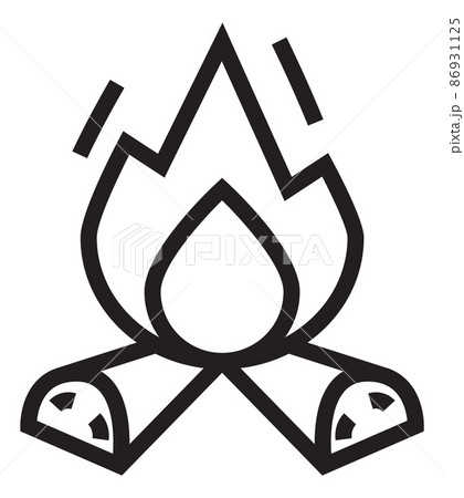 Firewood with fire flame. Campfire icon in linear style 86931125