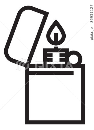 Lighter with fire flame from burning gas. Linear icon 86931127