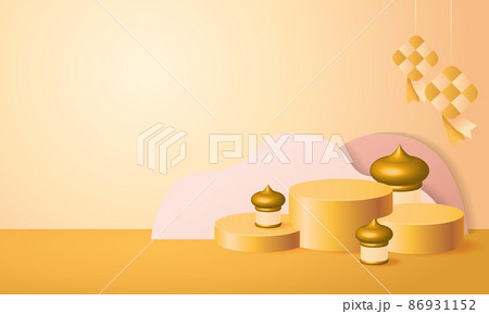 Ramadan Kareem podium stage display with ketupat decoration. Realistic vector design Ramadan Kareem podium stage display with ketupat decoration. Realistic vector design 86931152