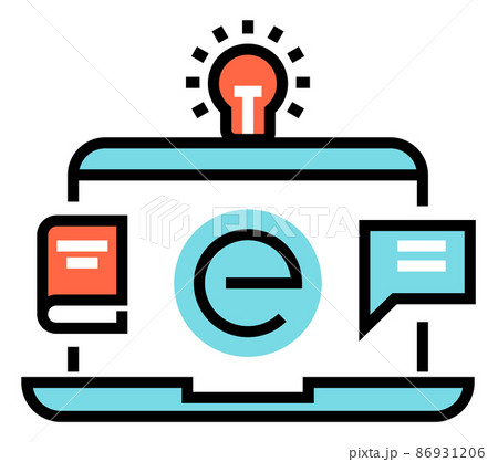 Online education icon. Book and chat message on laptop screen. E-learning concept Online education icon. Book and chat message on laptop screen. E-learning concept 86931206