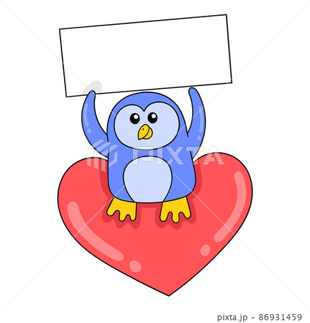 the penguin is carrying a valentine celebrating template, doodle icon image kawaii 86931459
