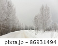Russian rural road covered with white snow. 86931494