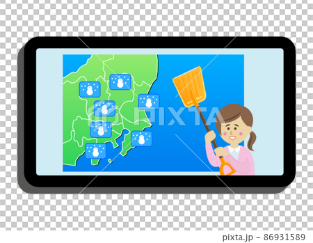 スマホで雪の天気予報をチェックするイラストイメージ 86931589