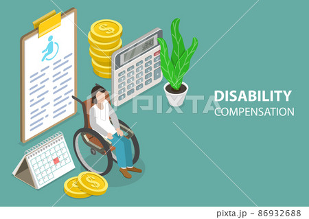 3D Isometric Flat Vector Conceptual Illustration of Disability Compensation 86932688
