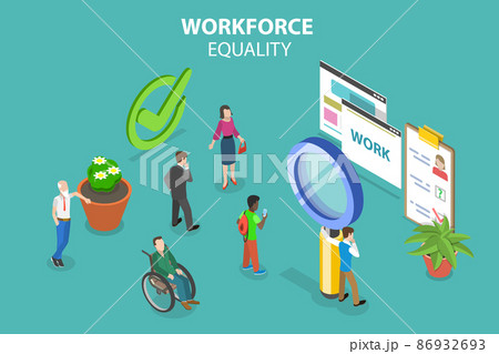 3D Isometric Flat Vector Conceptual Illustration of Workforce Equality 86932693