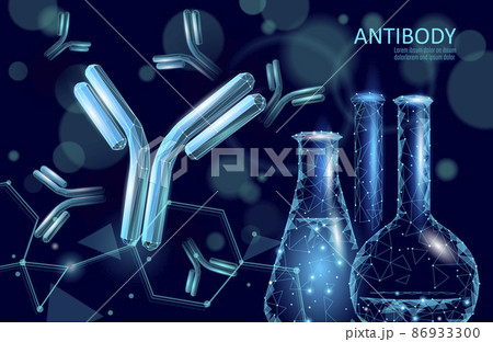 Antibody immunoglobulin coronavirus vaccine result. 3D medical infection model. Immunization COVID poster template. Blood test green pass certificate vector illustration Antibody immunoglobulin coronavirus vaccine result. 3D medical infection model. Immunization COVID poster template. Blood test green pass certificate vector illustration 86933300