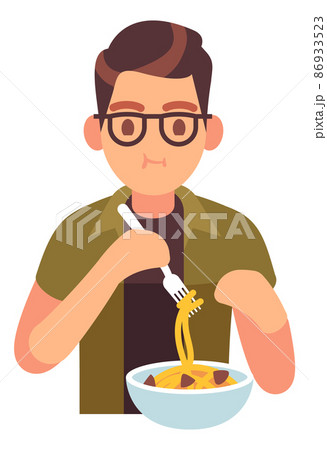 Guy eating pasta. Tasty lunch meal concept Guy eating pasta. Tasty lunch meal concept 86933523