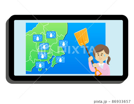 スマホで雪の天気予報をチェックするイラストイメージ 86933657
