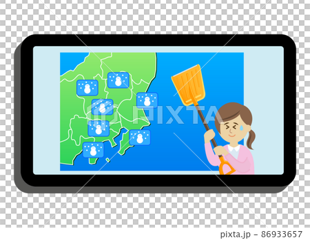 スマホで雪の天気予報をチェックするイラストイメージ 86933657