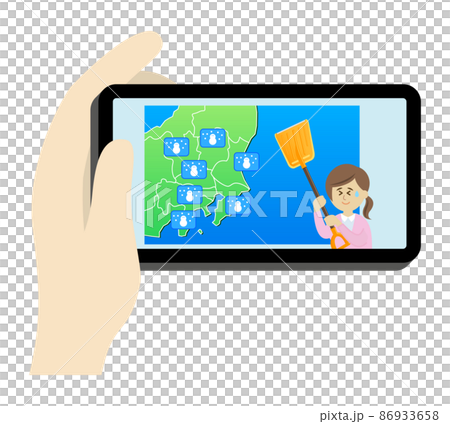 スマホで雪の天気予報をチェックするイラストイメージ 86933658