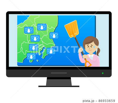 テレビで雪の天気予報をチェックするイラストイメージ 86933659