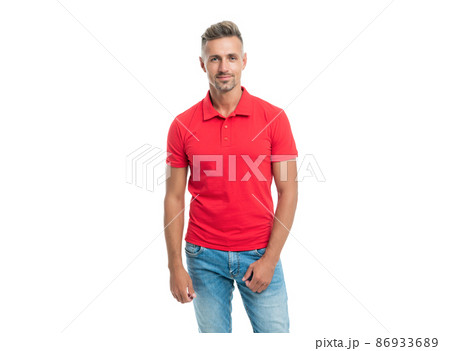 cheerful mature man with grizzled hair isolated on white background, male fashion 86933689