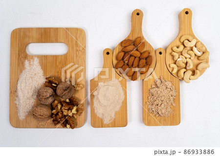 Alternative flour from almonds, walnuts, cashews. Top view 86933886