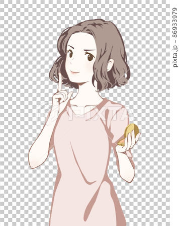 拿著手鏡舉起手指的女人（微笑/自信/點） 86933979