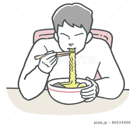1人で黙々と丼ラーメンを食べる男性 86934906