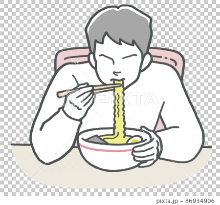 1人で黙々と丼ラーメンを食べる男性 86934906