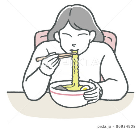 1人で黙々と丼ラーメンを食べる女性 1人で黙々と丼ラーメンを食べる女性 86934908