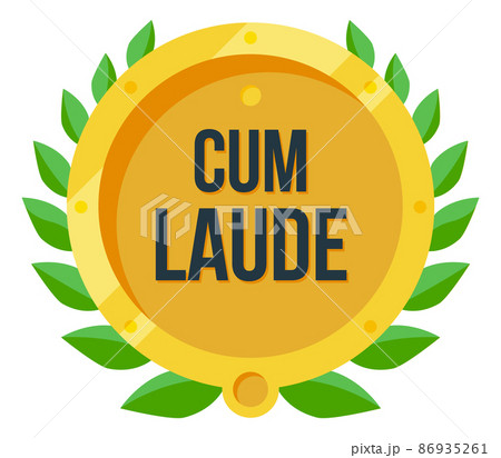 Cum laude. With praise golden badge. Traditional latin honor medal 86935261