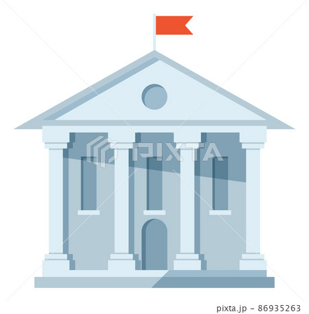 White building with columns and red flag. City public house 86935263