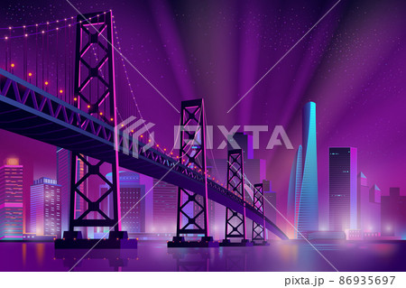 Modern metropolis night landscape cartoon vector 86935697