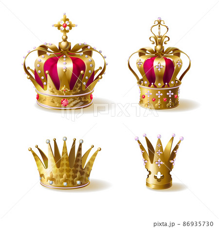 Royal family golden crowns realistic vector set Royal family golden crowns realistic vector set 86935730