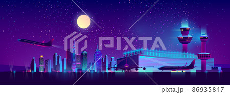 Night flights from city airport cartoon vector 86935847