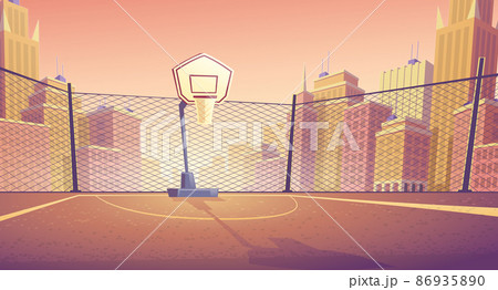 Vector cartoon background of street basketball court Vector cartoon background of street basketball court 86935890