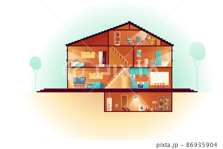 House cross section rooms plan cartoon vector 86935904