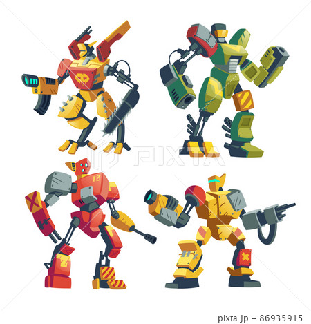 Vector cartoon robot guards, futuristic battle androids 86935915