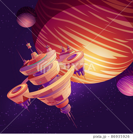 Futuristic starship, space station cartoon vector 86935926