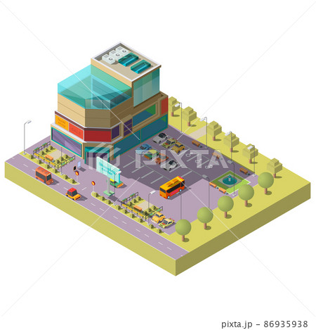 Vector isometric shopping center with parking area 86935938