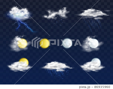 Weather forecast 3d icons realistic vector set 86935960