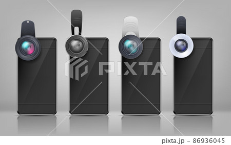 Vector black smartphones with clip-on lenses 86936045