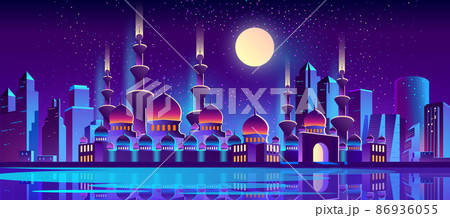 Vector night city background with muslim mosque Vector night city background with muslim mosque 86936055