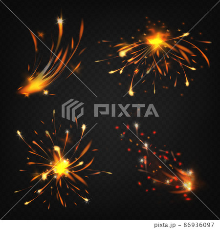 Vector realistic fireworks, sparks from welding, burning 86936097