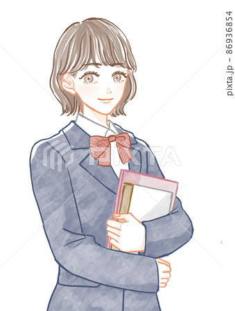 教科書を抱える女子学生のイラストのイラスト素材