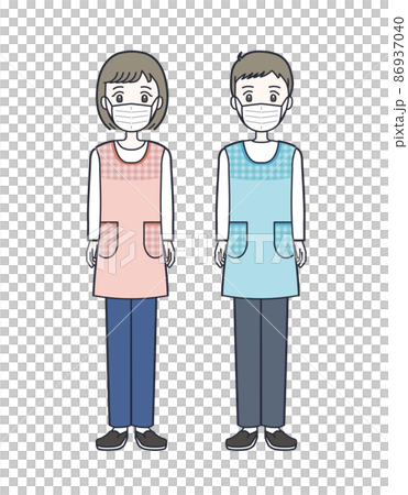 マスクをする若い保育士の男女セットのイラスト素材 86937040