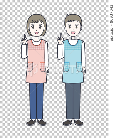 指をさす若い保育士の男女セットのイラスト素材 86937042