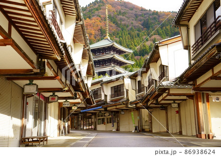 越前大仏／大師山清大寺 門前町と五重塔（福井県勝山市） 86938624
