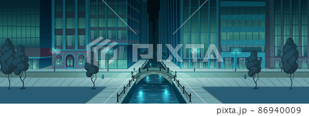 City night embankment cartoon vector background 86940009