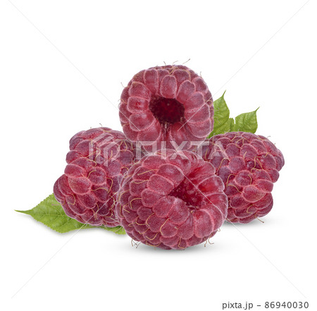 Fresh raspberry with leaves isolated on white background Fresh raspberry with leaves isolated on white background 86940030