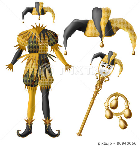 Jester costume elements realistic vector set 86940066